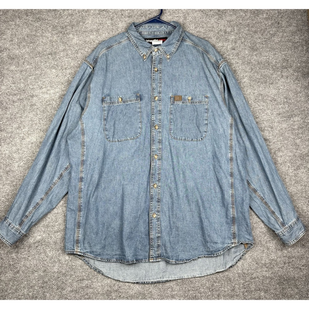 Wrangler RIGGS Workwear Denim Shirt Mens XXL Blue Long Sleeve Workwear 3W510AN